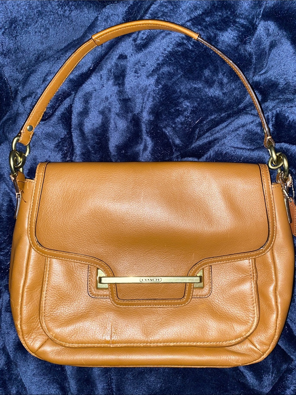 Coach Taylor Leather Flip Shoulder Bag in Camel with Gold Hardware